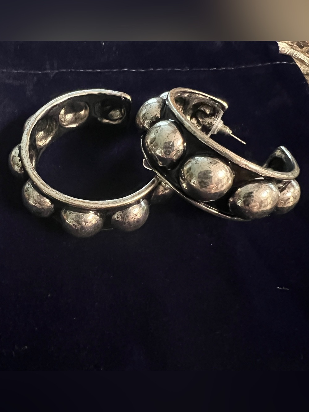 Large Heavy Silver Dome-Accent Hoop Earrings - Silver